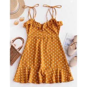 Zaful Tied Strap Polka Dot Ruffles Mini Dress